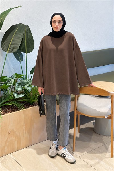 Oversize Basic Sweat Acı Kahverengi
