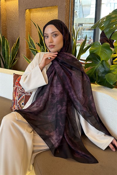 Gül Çiçek Desen Ferah Şal Mürdüm