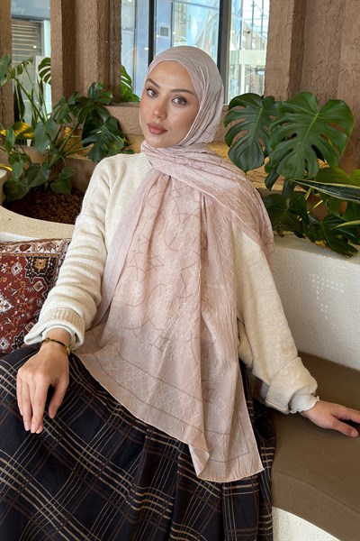 Geometrik Desen Bambu Şal Bej