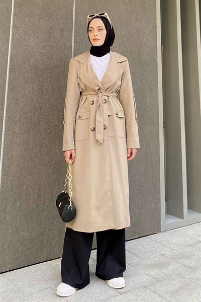 Pelican Ön Düğmeli Trençkot Toprak