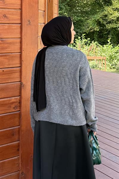 Kendinden Desenli Triko Kazak Antrasit