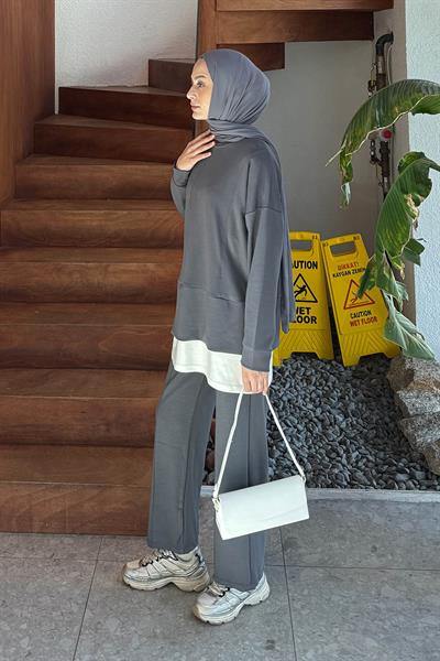 Fermuarlı Garnili Takım Antrasit