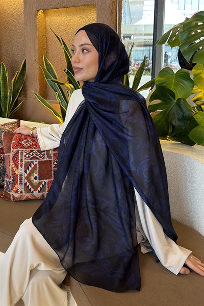 Etnik Desen Ferah Şal Lacivert