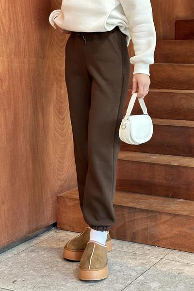 Üç İplik Şardonlu  Eşofman Altı Acı Kahverengi