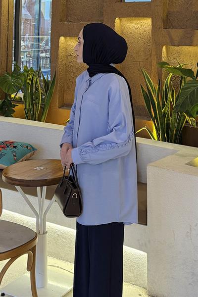 Kol Fırfır Detaylı Gömlek Bebe Mavisi