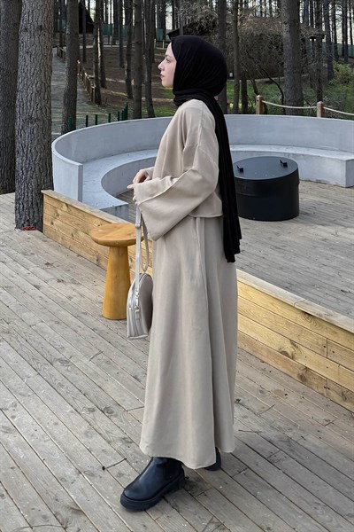 Etekli Tesettür Takım Bej