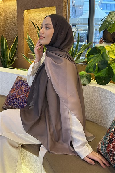 Degrade Desen Soft Şal Koyu Kahve