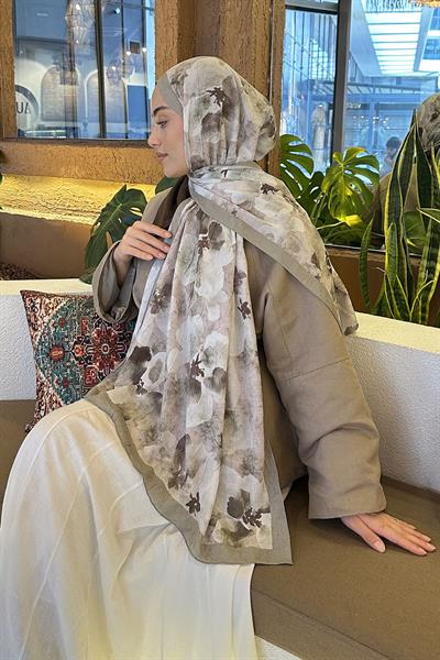 Batik Çiçek Desen Bambu Şal Ada Çayı
