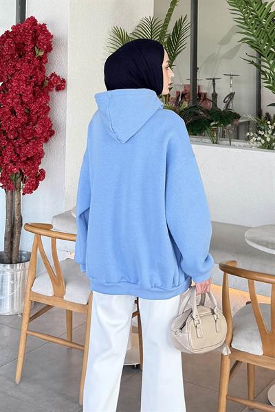 Üç İplik Kanguru Cep Sweatshirt Bebe Mavisi