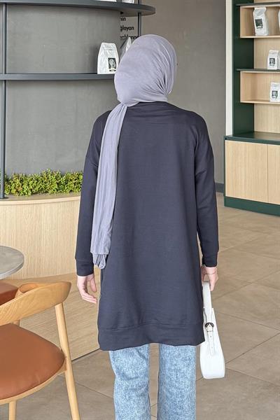 İki iplikli Arma Detaylı Sweat Tunik Lacivert