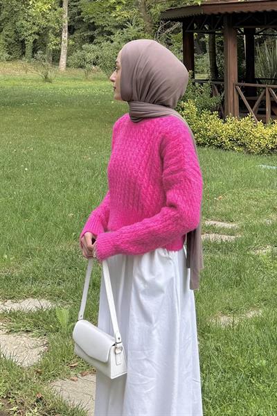 Crop Triko Kazak Fuşya