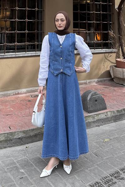 Kruvaz Kapama Kot Etekli Takım Koyu Mavi