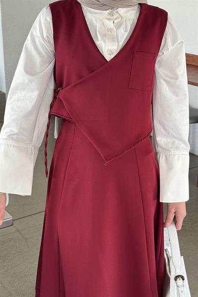 Crop Yelek-Etekli İkili Takım Bordo