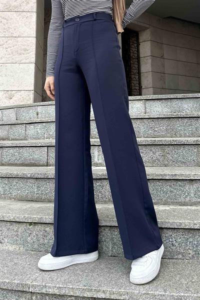 Çımalı Bol Paça Pantolon Lacivert
