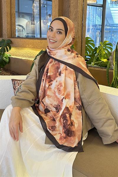 Gül Desen Bambu Şal Badem