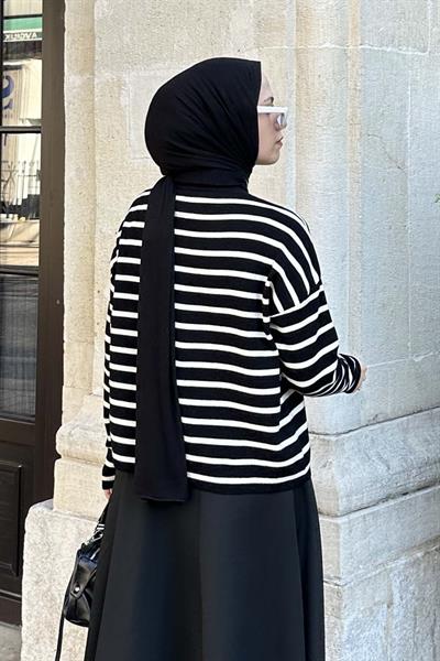 Çizgili BalIkçı Kazak Siyah