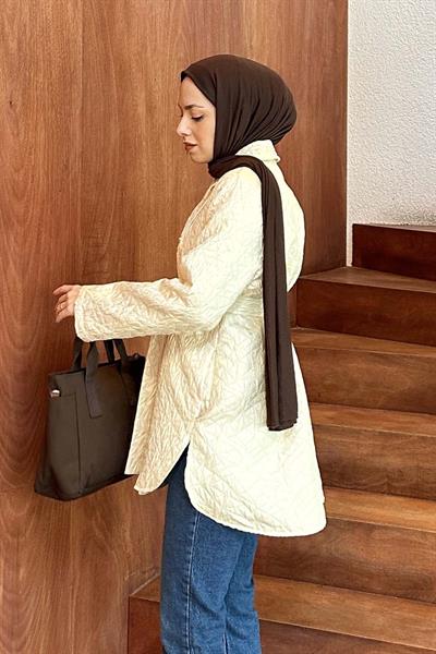 Kapitone Ceket Çıtçıt Kapamalı Krem