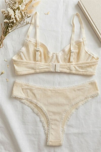 Fitilli Kaşkorse Sütyen Takım Sarı