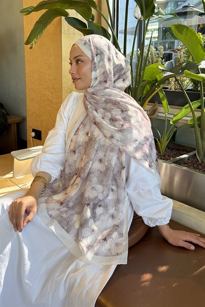 Çiçek Desen Lara Soft Şal Bej