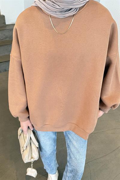 Jasmin Bisiklet Yaka Oversize Sweat Camel