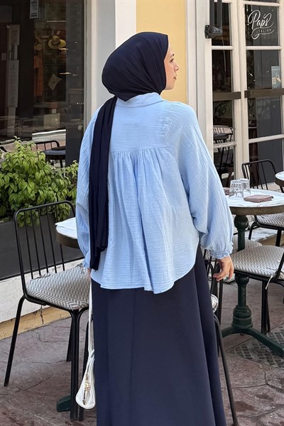 Dantel Detaylı Gömlek Bebe Mavisi