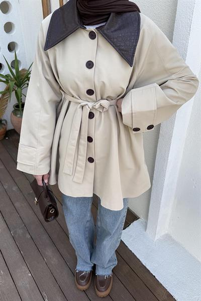 Garni Yaka Trençkot Bej