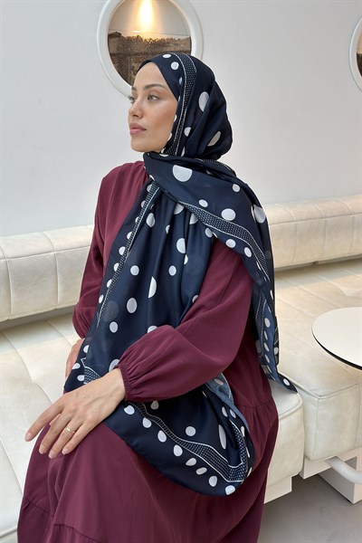 Puantiye Desen Soft Şal Lacivert