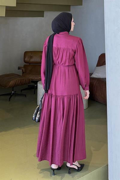 Bağlama Detaylı Tesettür Elbise Mürdüm