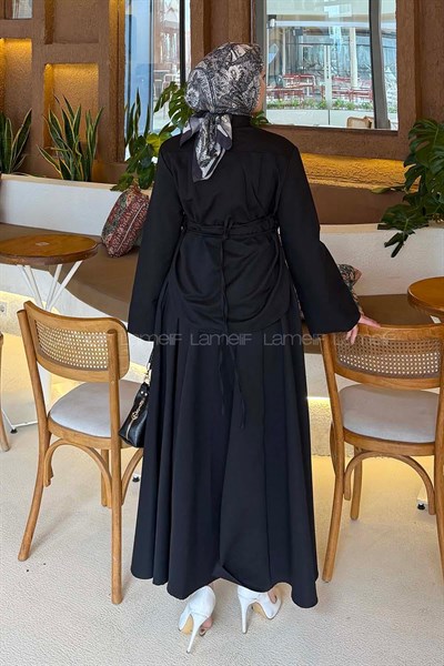 Kravat Yaka Tesettür Takım Siyah