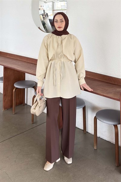 Pelerin Detaylı Gömlek Bej