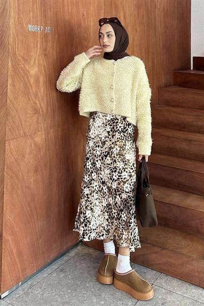 Yumoş Havlu Desen Hırka Krem