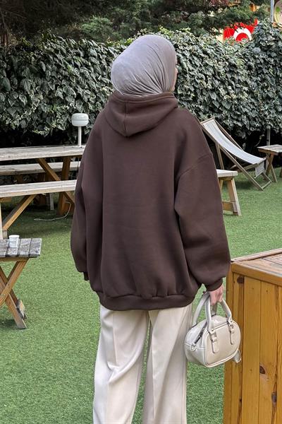 Üç İplik Kanguru Cep Sweatshirt Acı Kahverengi