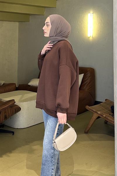 Jasmin Bisiklet Yaka Oversize Sweat Acı Kahverengi
