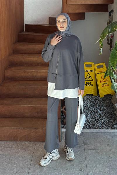 Fermuarlı Garnili Takım Antrasit