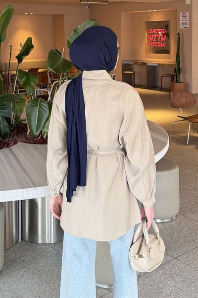 Lamelif Bağlamalı Gömlek Bej