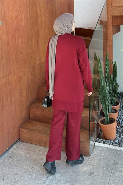 Cep Detaylı Triko Takım Bordo