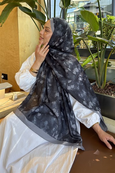 Çiçek Desen Lara Soft Şal Siyah