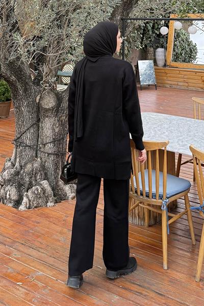 Aksesuarlı Triko Takım Siyah