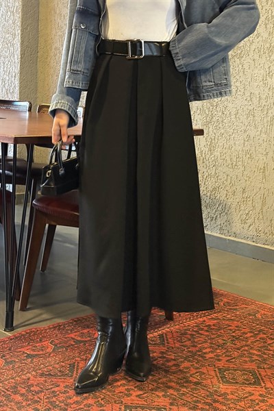 Kemerli Tesettür Etek Siyah