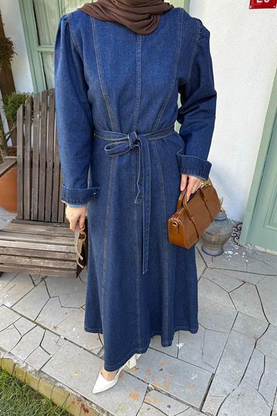 Altı Dikişli Tesettür Elbise Koyu Mavi