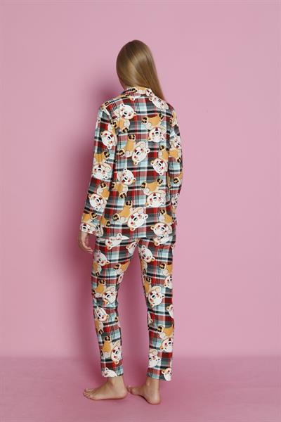 Köpek Desenli Süet Kumaş Pijama Takım Seti Sarı