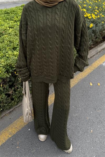 Örgülü Şardonlu Takım Haki