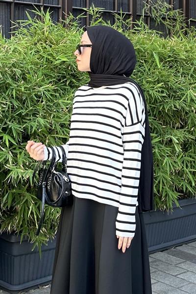 Çizgili BalIkçı Kazak Beyaz