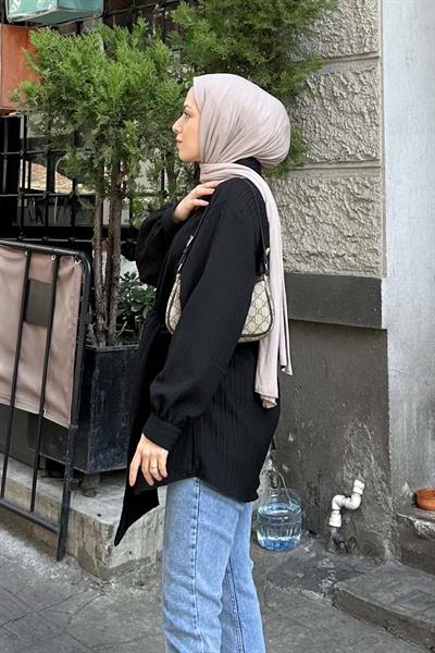 Belden Bağlamalı Tunik Gömlek Siyah