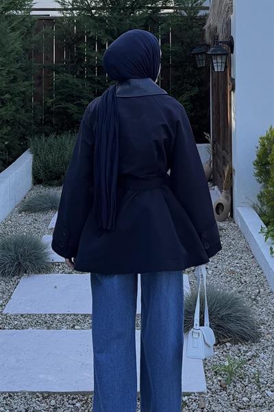 Garni Yaka Trençkot Lacivert