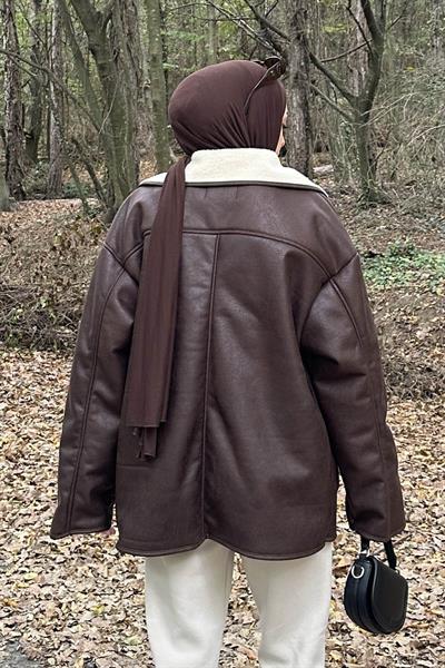 Ön Cep Detaylı Süet Mont Acı Kahverengi