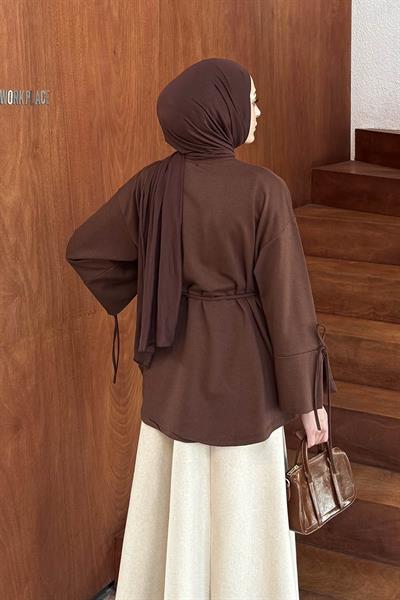 Yırtmaç Detaylı Sweat Kahverengi