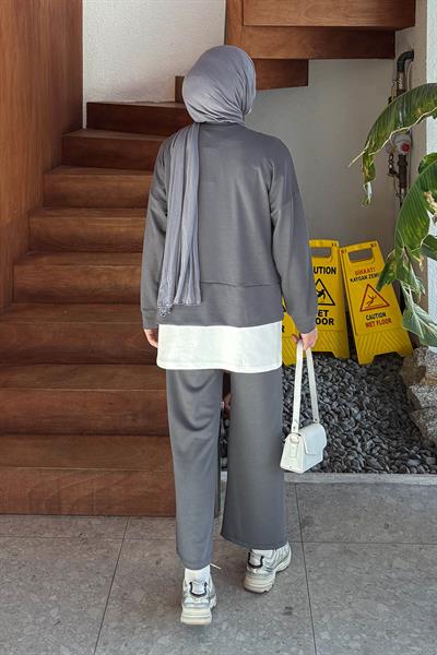 Fermuarlı Garnili Takım Antrasit