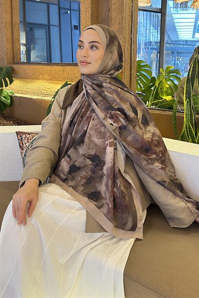 Gül Desen Bambu Şal Vizon Yeşil