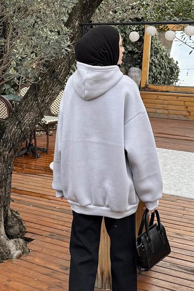 Üç İplik Kanguru Cep Sweatshirt Açık Gri